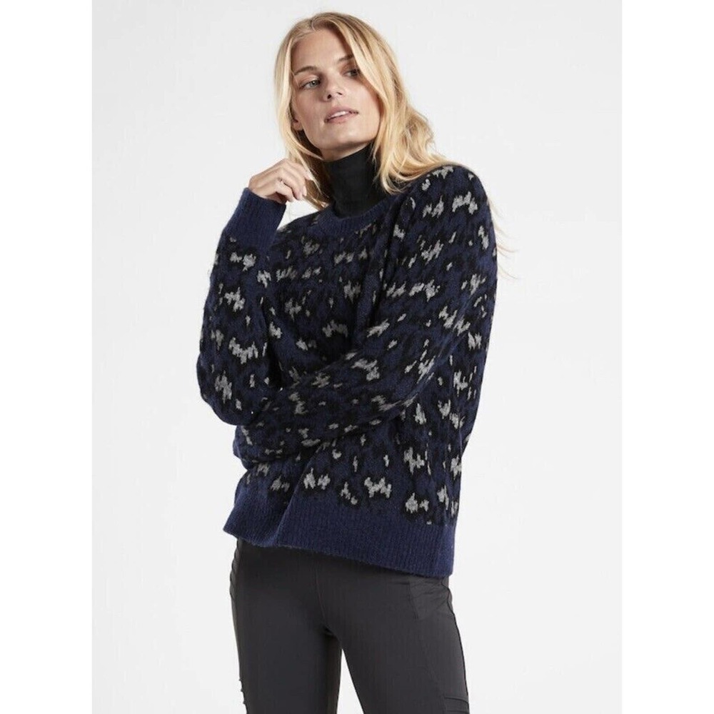 ATHLETA Merino Wool Blend Hawthorn Textured Crew Sweater Sahara Navy Commute XXS